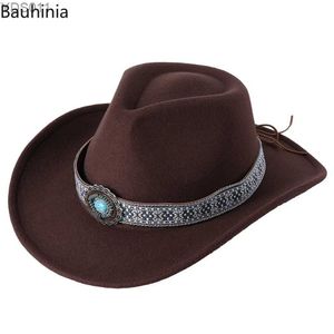 Szerokie brzegowe czapki wiadra 2022 Kowajność Western Cowboy for Women Men Cowgirl Jazz Cap Panama Sombrero Vintage Decoration Fedora Caps 240319