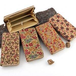 DHL60PCS plånböcker Lady Cork Leather Flower Printing Multifunktionellt långt kreditkortshållare Mix Style