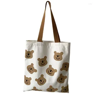 Totes Women Canvas Tote Bag Fashion Ins Cute Bear Print axel för flickor Student