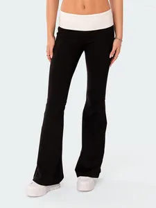 Calças femininas Mulheres Flared Casual Contraste Cor Elástica Cintura Bell Bottoms Bootcut Calças Y2K Streetwear