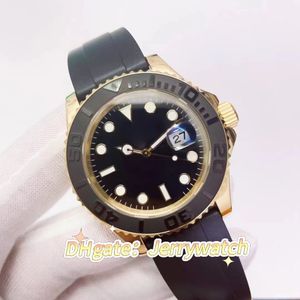 ST9 Everose Gold Watches 40mm 자동 기계 남성 시계 검은 다이얼 회전식 베젤 마스터 고무 스트랩 남성 손목 시계 AAA