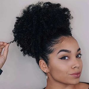 Perucas sintéticas rabo de cavalo grande afro puff cordão rabo de cavalo kinky encaracolado coque alto penteado afro-americano clipe em updo para mulheres negras 240328 240327