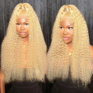 Syntetiska peruker Syntetiska peruker 613 Deep Wave Spets Front Wig Blond Colored Human Hair Wigs Brasilian 13x4 Transparent Curly Wigs 240328 240327
