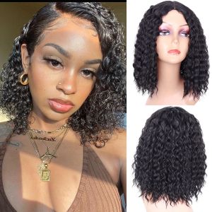 Wigs Synthetic Bob Middle Part Deep Wave Wigs for Black Women Cosplay Party Four Length Synthetic Black wig Natural Hairline