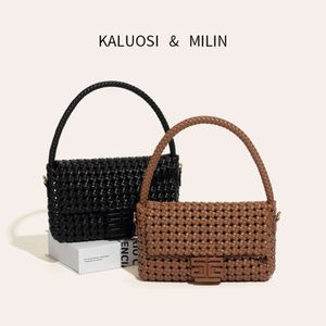 Shop design handbag wholesale retail Fashionable Texture Handmade Woven Stick Bag Underarm Windmill Knot Womens and Shoulder