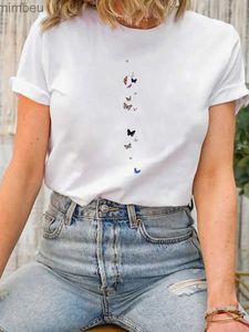 Camiseta feminina borboleta tendência bonito 90s manga curta senhora camisa feminina roupas de moda feminina impressão primavera verão gráfico t-shirtc24319