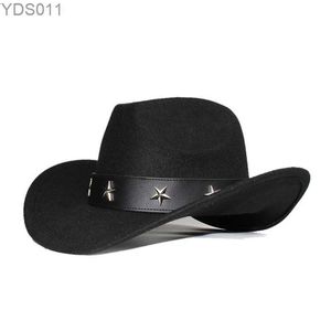 Breda Brim Hats Bucket Retro Star Leather Band Parent-Child Women Men /Kid Child Wool Cowboy Western Hat Cowgirl Bowler Cap (54-57-61CM 240319