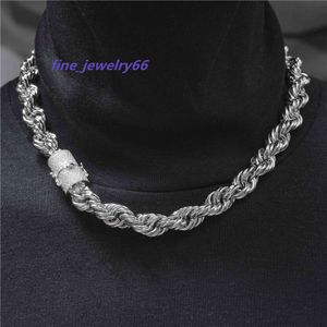 Stor storlek 12mm Moissanite CLASP MENS Halsband Guldpläterad VVS Moissanite Diamond Lock Silver Link Rope Chain