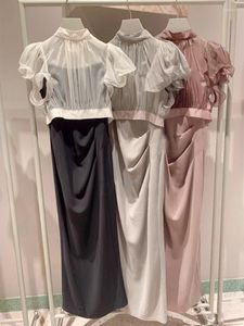 Рабочие платья Kuzuwata, японское платье 2024 года, Conjunto Femenino, с рюшами и перспективным топом, плиссированное платье с тонким ремнем на талии, женские комплекты из двух частей