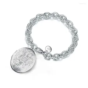 Charm Bracelets Low Price 925 Sterling Silver Chunky Chain Flower Po Locket Bracelet For Lover's Memory Valentine's Day Gift