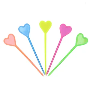 Вилки, 50 шт., одноразовые фруктовые палочки для закусок, коктейльные палочки, милые красочные портативные креативные кухонные аксессуары в форме сердца в форме сердца