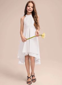 A Line Halter Asymmetrical Chiffon Junior Bridesmaid Dress With Pleated Evening Elegant Banquet Gowns 240312