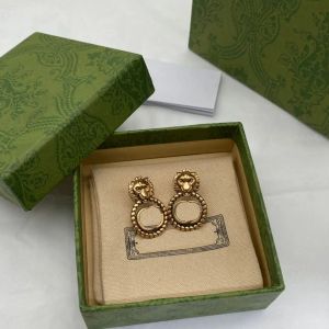 Vintage-Löwe-Ohrstecker, doppelter Buchstabe-Anhänger, Ohrhänger, Damen-Designer-Ketten-Creolen-Ohrring mit Box, Geburtstagsgeschenk