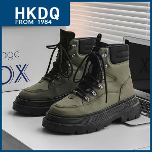 Stiefel Hkdq Mode High Top Green Boot Männer Trendy Plattform Man Biker Boots Winter Outdoor Herren -Knöchelstiefel Schnürung Casual Short Stiefel