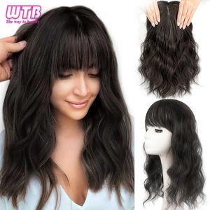 Synthetic Wigs WTB Synthetic Water Ripple Wig Air Bangs for Women Invisible Replacement Cover White Hair for Women Short Black Hair 240329