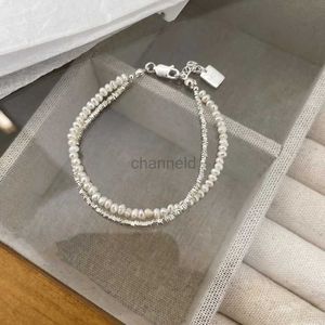 Bangle VENTFILLE 925 Silver Double Layer Pearl Bracelet For Women Pattern For Girls Bead Korean Jewelry Dropshipping 240319