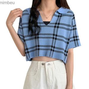 Koszulka damska Daxin Summer Women Lose Plaid V Scyk T-shirt w stylu Koreańszy Kobieta Top Ladies koszula odsłonięte krótkie rękawy KNY TOPSC24319