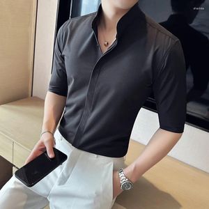 Men's Casual Shirts Plus Size 4XL Summer Half Sleeve Tuxedo For Men Clothing 2024 Simple All Match Solid Business Formal Wear Slim Fit