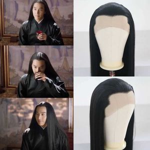 Syntetiska peruker Aimeya Free Part Black Lace Front Wig Long Silky Straight Synthetiska spetsspetsar Högtemperatur Hår för män eller kvinnor Cosplay 240328 240327