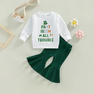 Giyim Setleri FocusNorm 0-4y Toddler Çocuk Kız Kıyafetleri 2 PCS Mektup Yonca Baskı Uzun Kollu Sweatshirt Üstler ve Elastik Parlama Pantolon