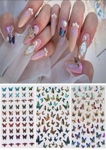 Adesivi per unghie olografici 3D Nail Art Farfalla Adesivo Decalcomania Farfalle Disegni in acrilico Strumento di decorazione per manicure4605690