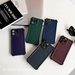 Carbon Fiber Soft TPU Cases For Iphone 15 Pro Max 14 Plus 13 12 11 Iphone15 Vertical Four-corner Anti-fall Shockproof Mobile Smart Phone Back Cover Skin Wholesale