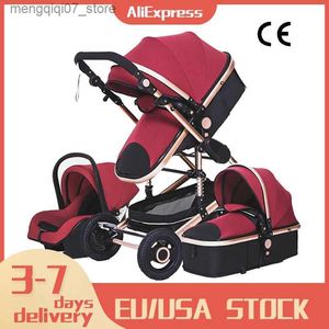 Passeggini # Passeggino multifunzionale 3 in 1 Passeggino portatile di lusso a 4 ruote con paesaggio alto Passeggino pieghevole Passeggino neonato oro L240319