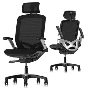 Gabrylly mesh-stol, ergonomisk skrivbord med uppgraderad skjutsäte, justerbar vändningsarmstöd 2D-nackstöd, 4-gear lutningsfunktion, högrygg datorkontor