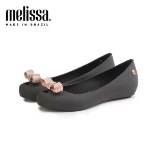 Sandaler Melissa Kvinnor 2023 Nya Bow Shallow Single Shoes Low Top Flat Heel Jelly Shoes Women's Sandals Holiday Shoes