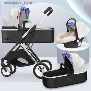 Strollery# 3 w 1 Baby Stroller Siedzony i położony w obu kierunkach powóz dla niemowląt Wysoki Krajobraz Absorbera Noworodka Pram L240319