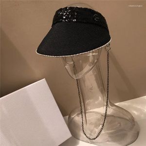 Bola Caps 202405-24xx Ins Drop Summer Lantejoula Brilhante Grama Sem Papel Longa Cadeia Moda Senhora Sunshade Chapéu Mulher Visores Cap