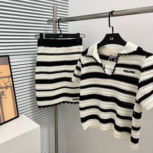 Striped garnitur spódnica kobieta moda Temperament krótki rękaw