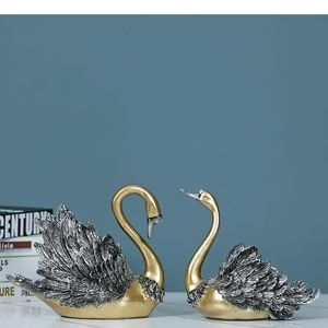 Resin Swan Ornaments 2-piece Set Decoration Crafts StatueSculpture Model Home Decoration Accessories Furnishings Figurines Gift 240311