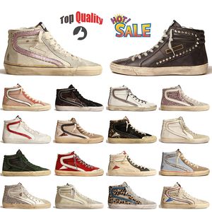 Wholesale Fashion Designer Casual Shoes Women Mens High-top Slide Star Sneakers Silver Glitter Gold Italy Brand Suede Upper Vintage finish Trainers Size 35-46