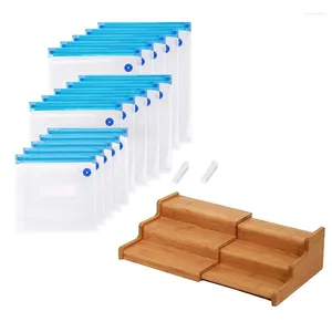 Kitchen Storage Vacuum Food Sealer Bags Reusable Sealed With Sealing 2 Clips & Spice Rack Cabinet Organizer