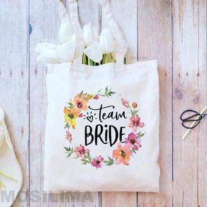 Totes Team Bride Printing Fashion Shoulder Bags Canvas Tote Shopping återanvändbar rese Bachelorette Wedding Bridal Party Beg