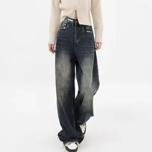 Jeans da donna con stampa leopardata retrò americana per il design autunnale, tendenza dei pantaloni casual da lavoro a tubo dritto di nicchia