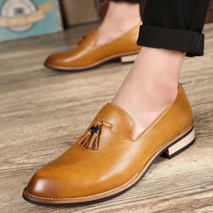 Shoes Brand Luxury Men Casual Driving Designer Brown Black Loafers Mens Moccasins Italian Wedding Dress Shoes tassel pointed Leather