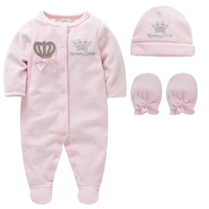 Baby Mädchen Kleidung Set Junge Pyjamas bebe fille mit Hüte Handschuhe Baumwolle Atmungsaktive Weiche ropa born Schläfer Pyjamas 240313