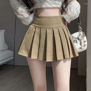 Юбки, осенне-зимняя женская вельветовая плиссированная юбка в стиле ретро, 2024, повседневная винтажная школьная короткая юбка с высокой талией Saias Femme