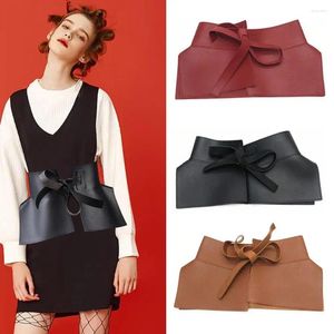 Gürtel Französisch Retro Spitze Up Gebunden Knoten Breiten Gürtel Taille Strap Frauen Mode Solide PU Leder Bund Kleid Zubehör