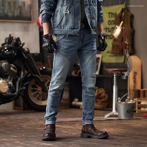 Men's Jeans Vintage Splicing Machine Car Style Fashion Brand Slim Fit All-Matching Clothing Stretch High-End Punk Tappered