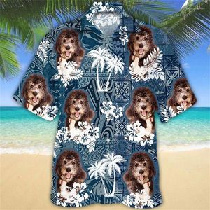 Mäns casual skjortor hawaiian harajuku för män 3d tryck hundmönster kort ärm tees sommarlovstil enkelbröst toppar lapel