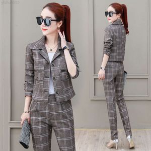 Spring and Autumn Checkered Suit Set for Women with Small Stature New Korean Edition Fashionable Slimming Style Two Piece