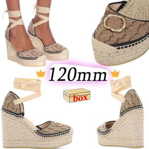 Designer Sandals Womens Wedge Platform Heel Matelasse Espadrille Thick Sole Lafite Decorative Genuine Leather Ankle Lace-up Strap Op Quality Brand Shoes