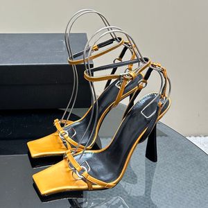 Classic Runway Square Toe High Heeled Sandals With Upper Imported Calf Leather Of Sheepskin Inner Lining Genuine Leather Soles and High Heel Shoes