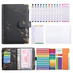 A6 Pu Leather Notebook Budget Binderrefillable 6 Ring Money Saving Loose Leaf Bag Cash Envelopes for Planner Personal Organizer 240306