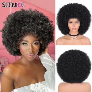 Perucas de cabelo curto afro kinky encaracolado perucas para preto feminino africano sintético cosplay ombre sem cola natural loira marrom rosa peruca seenice