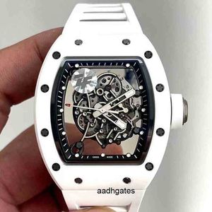 Luxury mens Mechanics Watches Richa Wristwatch Business Leisure Rm055 Multifunctional Automatic Mechanical Mill White Ceramic Tape Men's ON0