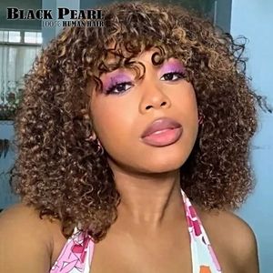 Synthetic Wigs Jerry Curly Short Pixie Bob Cut Human Hair Wigs With Bangs Remy Curly Bob Wigs For Black Women Full Machine Made Wig 1B 1B/99J 240329